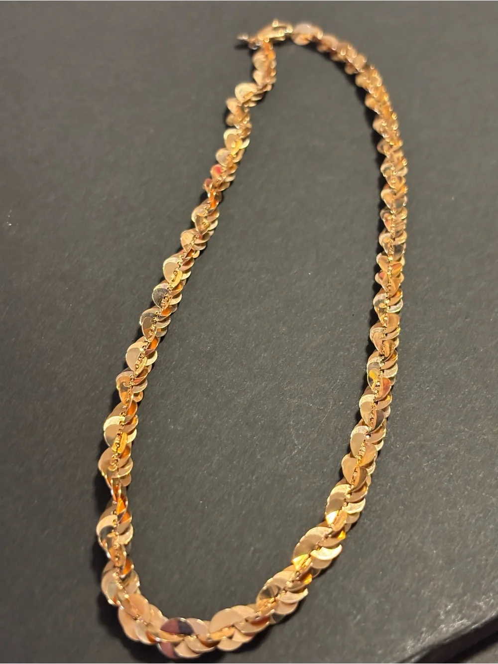 Vintage Milor Italy Rose Gold Bronze Sequin Disc Chain Necklace 20